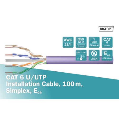 Кабель сетевой Digitus UTP 100м, cat.6, AWG 23/1, CU, LSZH-1, violet (U-UTP) (DK-1613-VH-1)