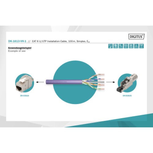 Кабель сетевой Digitus UTP 100м, cat.6, AWG 23/1, CU, LSZH-1, violet (U-UTP) (DK-1613-VH-1)