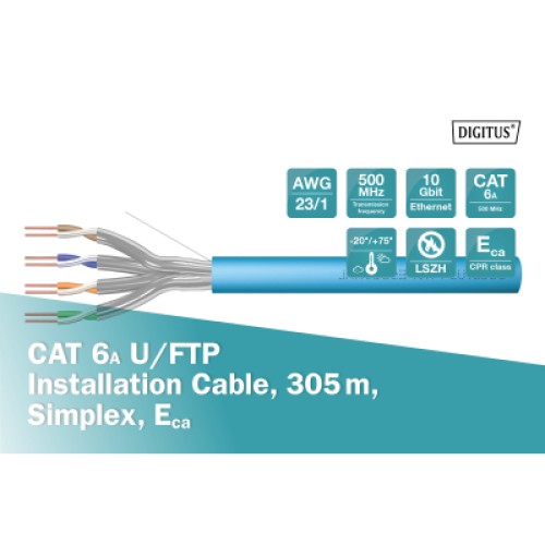 Кабель сетевой Digitus FTP 305м, cat.6A, AWG 23/1, CU, LSZH-1, blue (U-FTP) (DK-1625-A-VH-305)