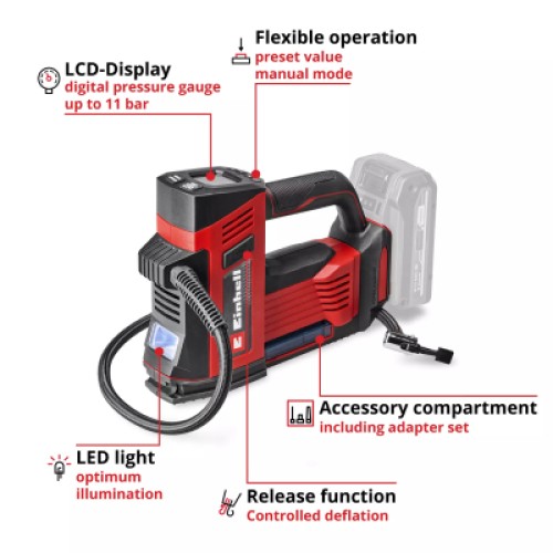 Компрессор Einhell CE-CC 18/23 D Li – Solo, аккумуляторный, 18V, до 12 l/min, 11 bar, 1.16 kg (без АКБ и ЗУ) (2071025)