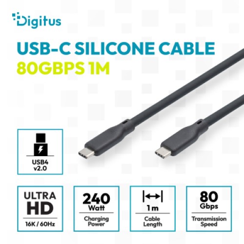 Дата кабель USB-C to USB-C 1.5m USB4 2.0 80G 240W 16K silicone black Digitus (AK-300350-015-S)
