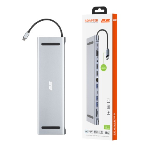 Концентратор 2E USB-C 10-in-1 3xUSB + 2xUSB-C + 2xHDMI + VGA + 3.5mm + microSD/SD + 1xRJ45 0.15m gray (2E-W2703) Концентратор 2E USB-C 10-in-1 3xUSB + 2xUSB-C + 2xHDMI + VGA + 3.5mm + microSD/SD + 1xRJ45 0.15m gray (2E-W2703)