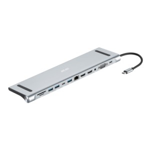 Концентратор 2E USB-C 10-in-1 3xUSB + 2xUSB-C + 2xHDMI + VGA + 3.5mm + microSD/SD + 1xRJ45 0.15m gray (2E-W2703)
