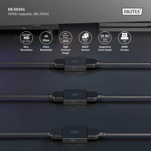 Адаптер HDMI extender 10m 8K60Hz/13m 4K60Hz repeater Digitus (DS-55341)