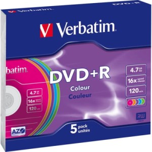 Диск DVD Verbatim 4.7Gb 16X SlimBox 5 шт Color (43556)