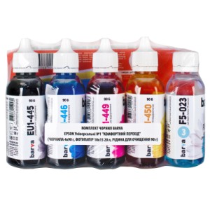 Чернила Barva Epson universal 1, water-soluble, 4х90г, 10х15 20л, чист.жидкость 90г (EU1-CMP)