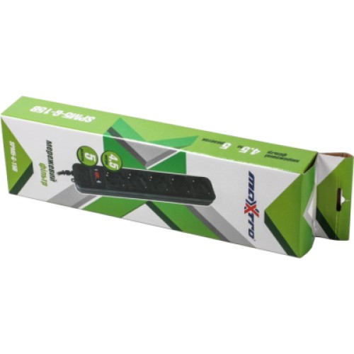 Сетевой фильтр питания Maxxter SPM5-G-15B чорний, 4.5 м кабель, 5 розеток (SPM5-G-15B)