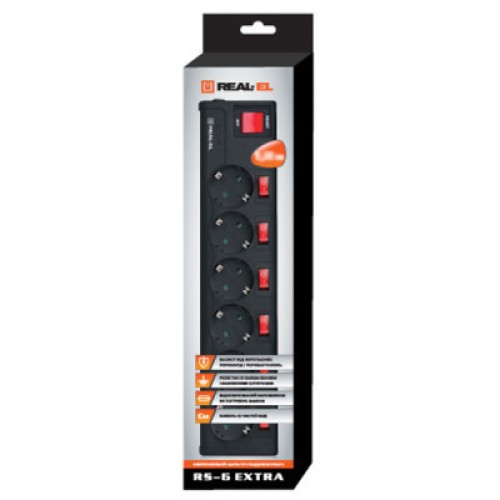 Сетевой фильтр питания REAL-EL RS-6 EXTRA 3m, black (EL122300002)