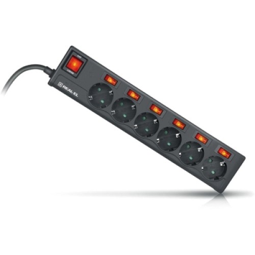 Сетевой фильтр питания REAL-EL RS-6 EXTRA 3m, black (EL122300002)