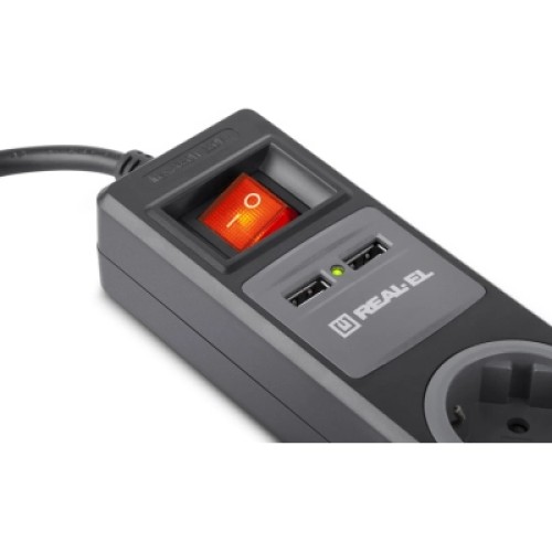 Сетевой удлинитель REAL-EL RS-3 USB CHARGE 1.8m, black (EL122500001)