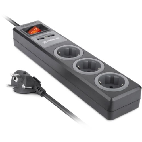 Сетевой удлинитель REAL-EL RS-3 USB CHARGE 1.8m, black (EL122500001)