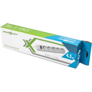 Сетевой фильтр питания Maxxter SPM5-G-15G grey, 4.5 м кабель, 5 розеток (SPM5-G-15G)