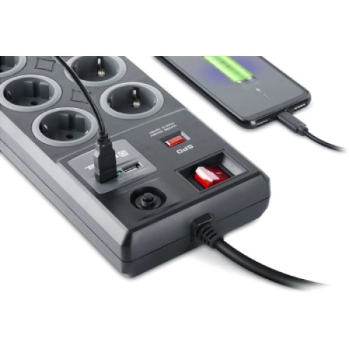 Сетевой фильтр питания REAL-EL RS-8F USB CHARGE 3m, black (EL122300004)