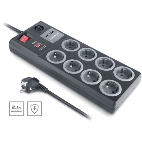Сетевой фильтр питания REAL-EL RS-8F USB CHARGE 3m, black (EL122300004)