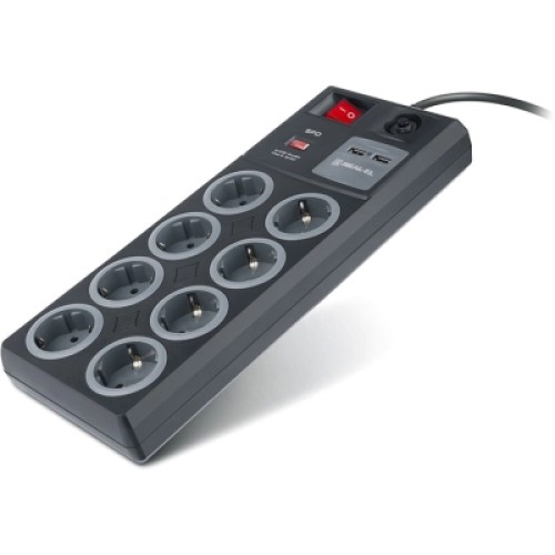 Сетевой фильтр питания REAL-EL RS-8F USB CHARGE 3m, black (EL122300004)