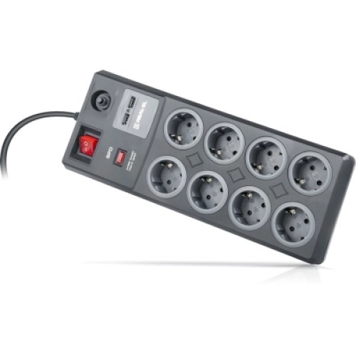Сетевой фильтр питания REAL-EL RS-8F USB CHARGE 3m, black (EL122300004)