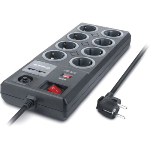 Сетевой фильтр питания REAL-EL RS-8F USB CHARGE 3m, black (EL122300004)