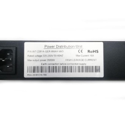 Силовой блок Eserver 19" 8 розеток, выкл., алюм. корпус PDU 220В, 16А (WT-2261A-GER-8WAY-WO)