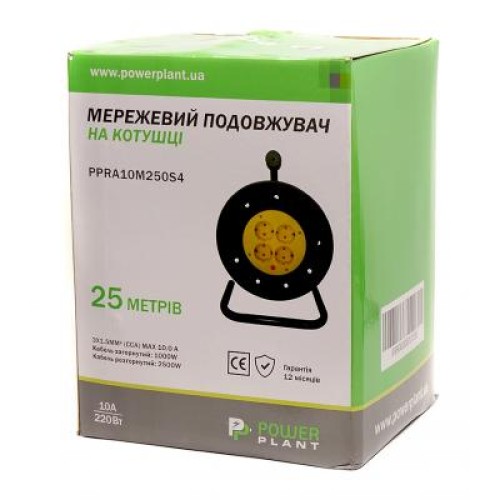 Сетевой удлинитель PowerPlant на катушке 25 м, 4 розетки (JY-2002/25) (PPRA10M250S4)