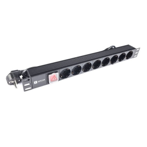 Силовой блок Eserver 19" 8 розеток, выкл., алюм. корпус PDU 220В, 16А (WT-2261A-GER-8WAY)