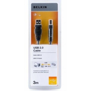 Кабель для принтера USB 2.0 AM/BM 3.0m Belkin (F3U154bt3M)