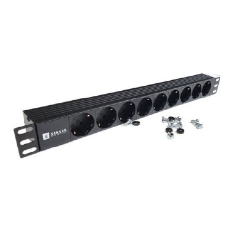 Силовой блок Eserver 19" 9 розеток, без выкл., без кабеля, алюм. корпус, 16А (WT-2261A-GER-9WAY-WO)