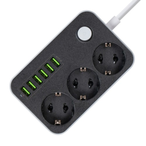 Сетевой фильтр питания ColorWay CW-CHЕ36B, 3 розетки/6USB Black 1.8M (CW-CHE36B)