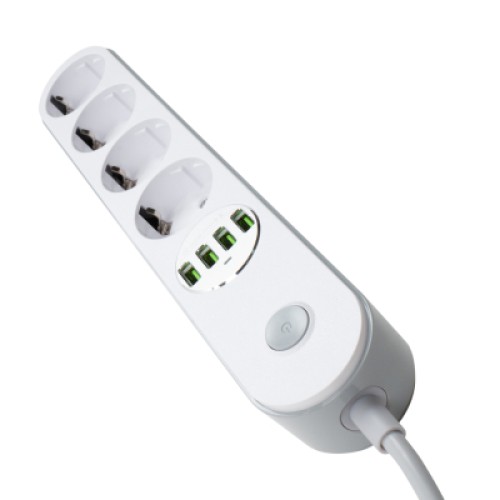 Сетевой фильтр питания ColorWay CW-CHE44W, 4 розетки/4USB White 2M (CW-CHE44W)