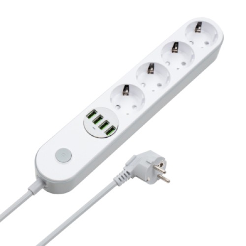 Сетевой фильтр питания ColorWay CW-CHE44W, 4 розетки/4USB White 2M (CW-CHE44W)