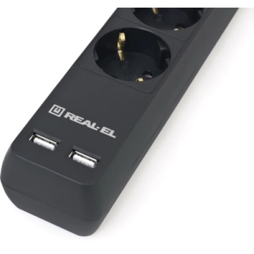 Сетевой фильтр питания REAL-EL REAL-EL RS-6 PROTECT USB, 5m, black (EL122300018)
