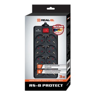 Сетевой фильтр питания REAL-EL REAL-EL RS-8 PROTECT, 1.8m, black (EL122300021)