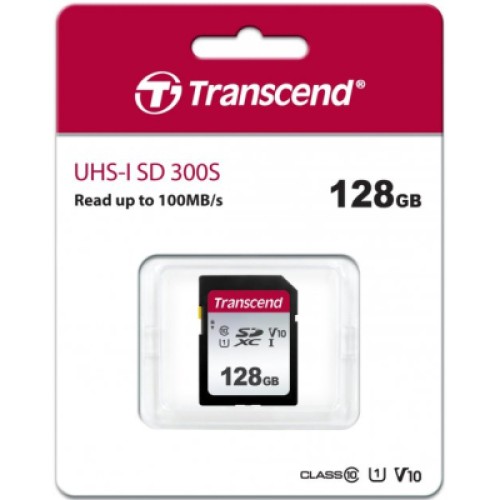 Карта памяти Transcend 128GB SDXC class 10 UHS-I U1 V10 (TS128GSDC300S)
