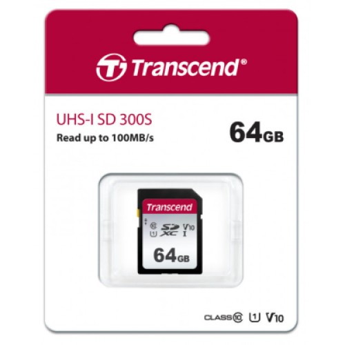 Карта памяти Transcend 64GB SDXC class 10 UHS-I U1 V10 (TS64GSDC300S)