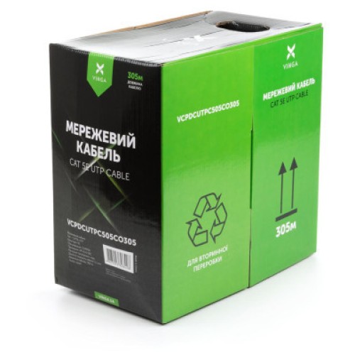 Кабель сетевой Vinga UTP 305м cat.5e Copper 4 pairs 0.5мм мідь (VCPDCUTPC505CO305)
