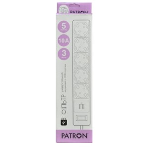 Мережевий фільтр живлення Patron 3m (SP-53) + 2 USB 2.0, 2.1A , 5 роз. BLACK (EXT-PN-SP-53-USB)