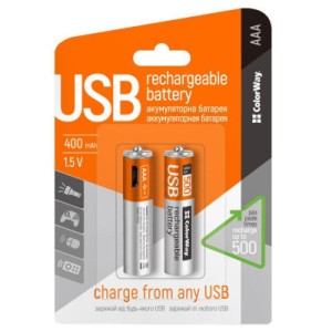 Акумулятор ColorWay AAA USB-micro 400 mAh * 2 (CW-UBAAA-01)