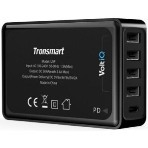 Зарядное устройство Tronsmart U5P 60W USB PD Desktop Charger with VoltiQ Black (232389)