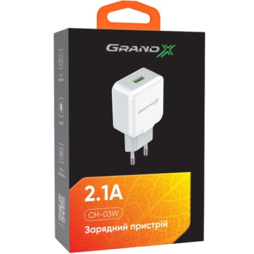 Зарядное устройство Grand-X 5V 2.1A White (CH-03W)