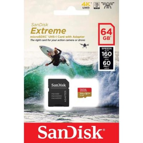 Карта памяти SanDisk 64GB microSD class 10 UHS-I U3 A2 EXTREME (SDSQXA2-064G-GN6AA)