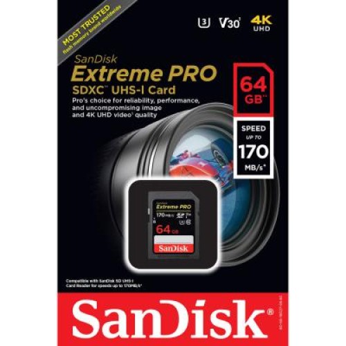 Карта памяти SanDisk 64GB SDXC class 10 V30 UHS-I U3 Extreme Pro (SDSDXXY-064G-GN4IN)