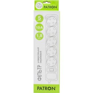 Мережевий фільтр живлення Patron 1.8 m3*1mm2 (SP-1052) 5 розеток BLACK (EXT-PN-SP-1052)