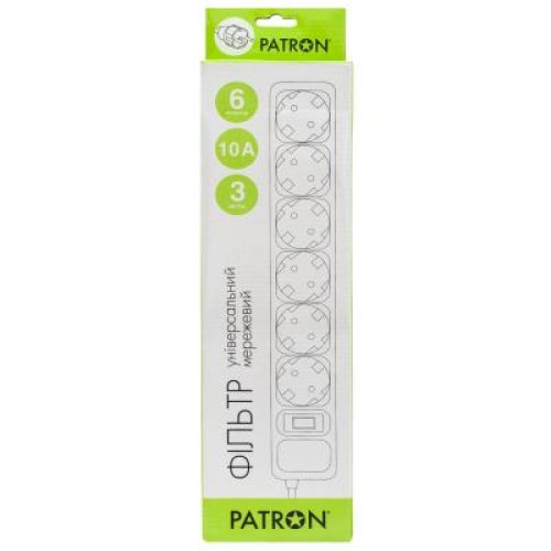 Сетевой фильтр питания Patron 3.0 m3*1mm2 (SP-1063) 6 розеток BLACK (EXT-PN-SP-1063)