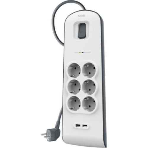 Сетевой фильтр питания Belkin Superior SurgeMaster 2м, 6 роз, 2xUSB (BSV604VF2M)