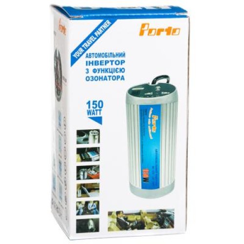 Автомобильный инвертор Porto 12V/220V 150W, USB, ионизатор, Black (MNY-150B)