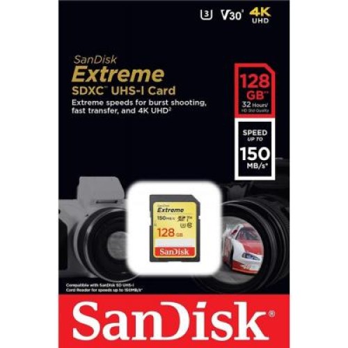 Карта памяти SanDisk 128GB SDXC class 10 UHS-I U3 Extreme (SDSDXV5-128G-GNCIN)