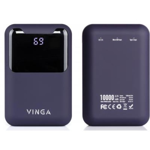 Батарея универсальная Vinga 10000 mAh Display soft touch purple (BTPB0310LEDROP)