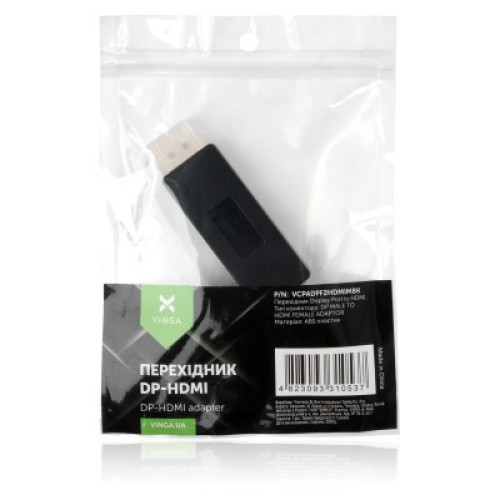 Переходник Display Port M to HDMI F Vinga (VCPADPF2HDMIMBK)