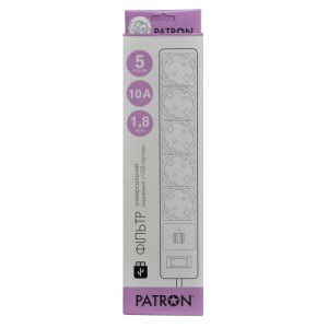 Сетевой фильтр питания Patron 1.8m (SP-52) + 2 USB 2.0, 2.1A , 5 роз. BLACK (EXT-PN-SP-52-USB)