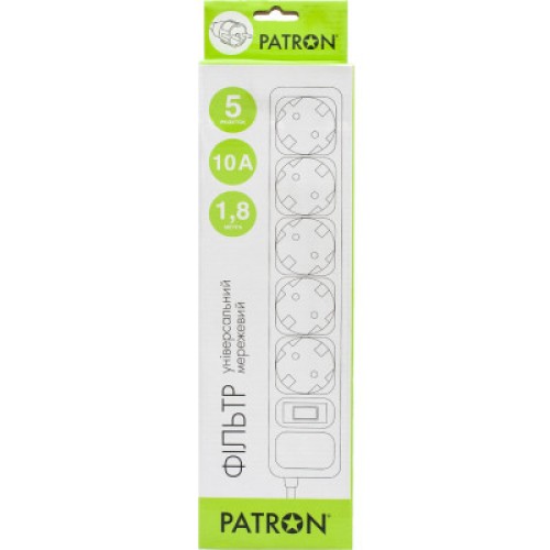 Сетевой фильтр питания Patron 1.8m (SP-1052W), 5 розеток White (EXT-PN-SP-1052W)