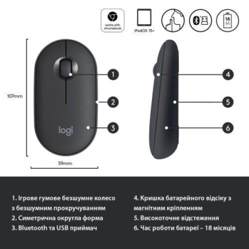 Мышка Logitech M350 Wireless Graphite (910-005718)